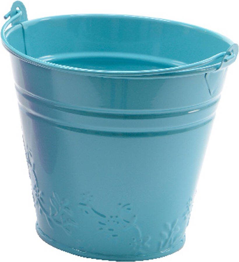 Decoris Bloempot plantenpot bloemen relief 4x zink D11 cm blauw