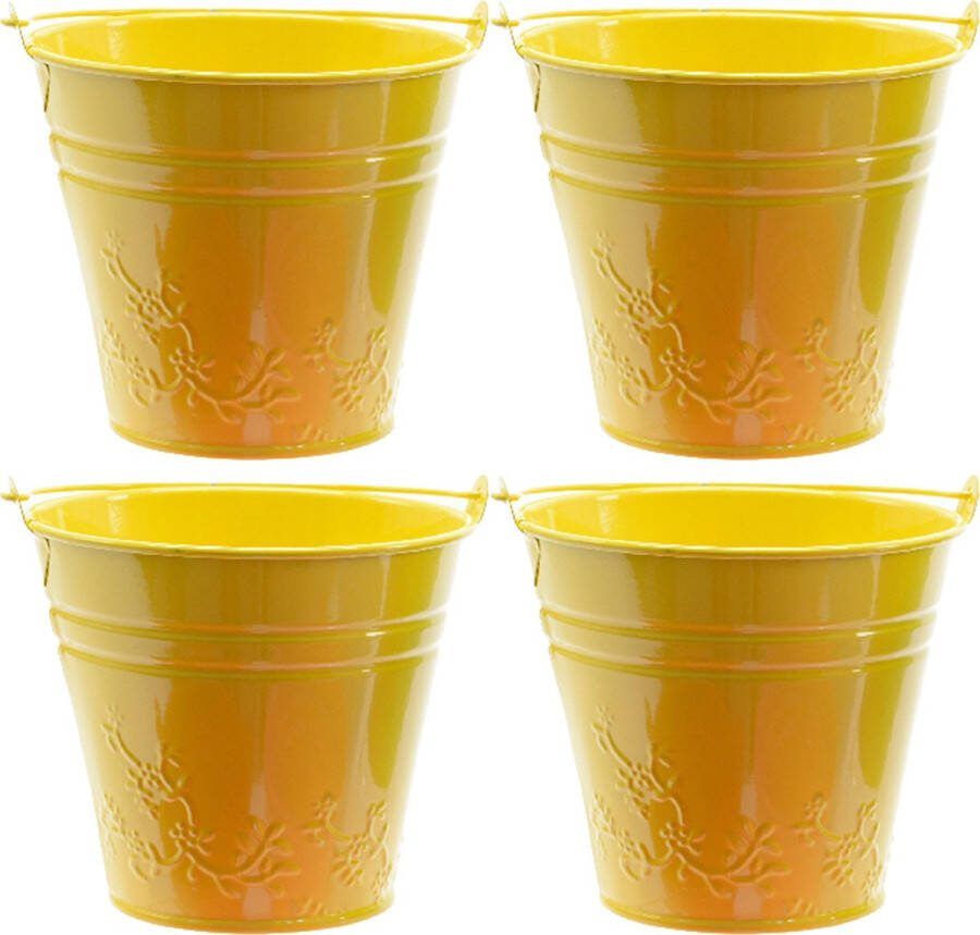 Decoris Bloempot plantenpot bloemen relief 4x zink D11 cm geel