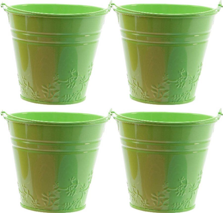 Decoris Bloempot plantenpot bloemen relief 4x zink D11 cm groen