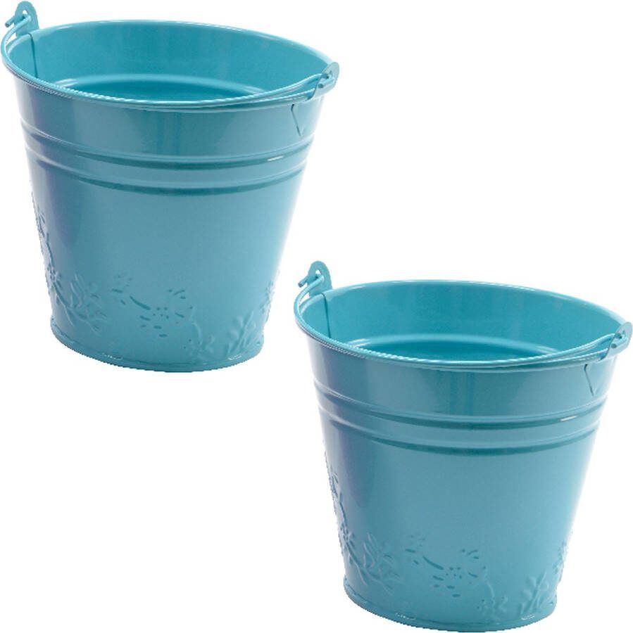 Decoris bloempot plantenpot bloemen relief zink D11 cm blauw