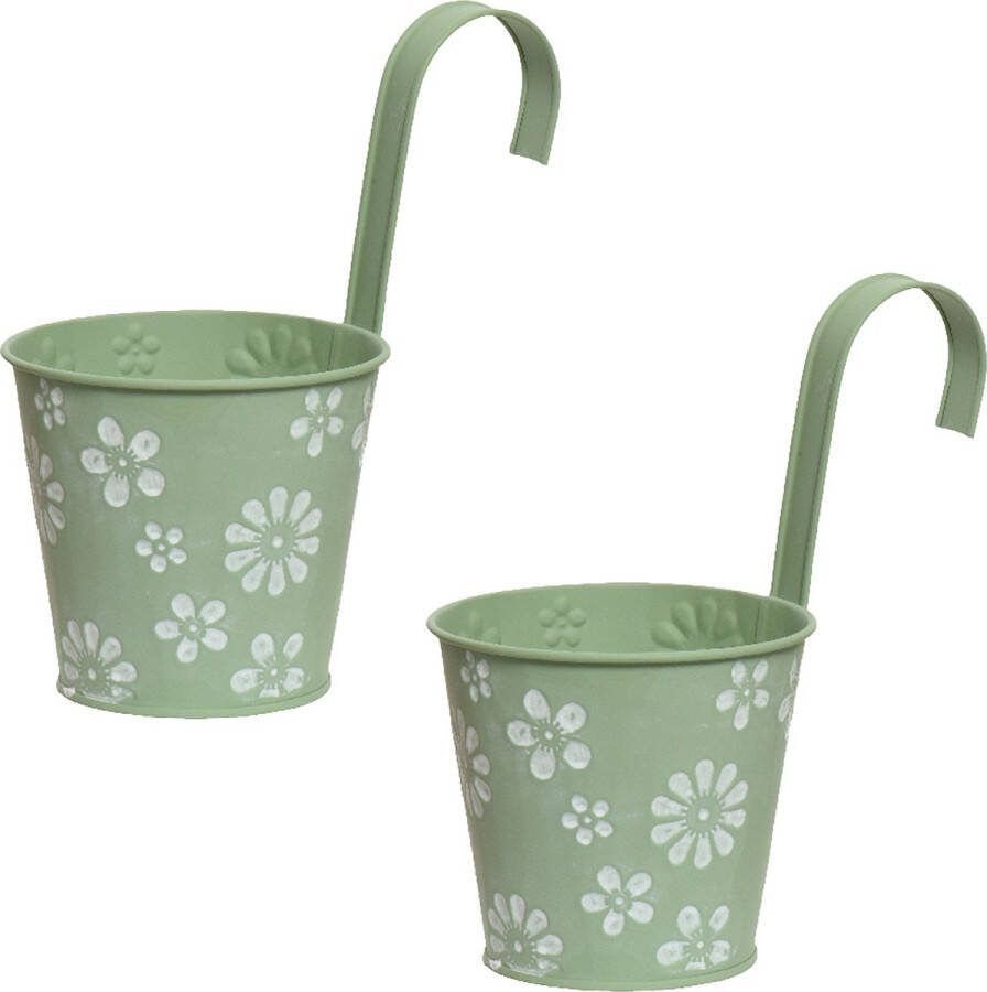Decoris bloempotten ophangbaar 2x zink 32 x 16 cm lichtgroen