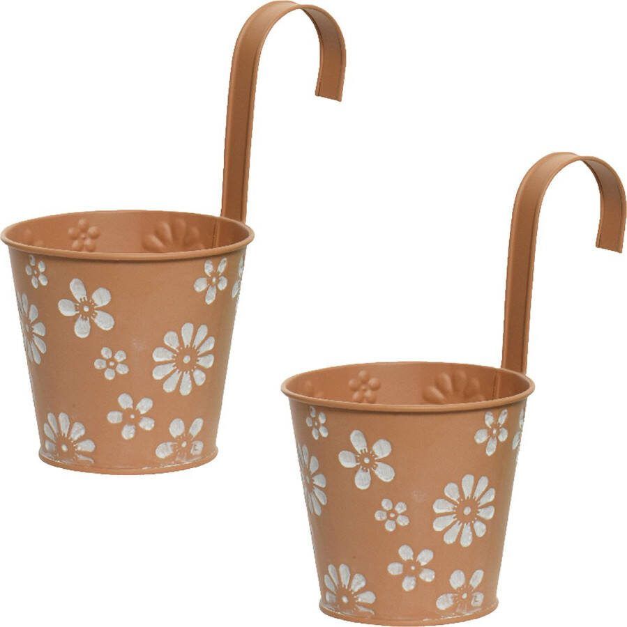 Decoris Bloempotten ophangbaar 2x zink 32 x 16 cm terra bruin