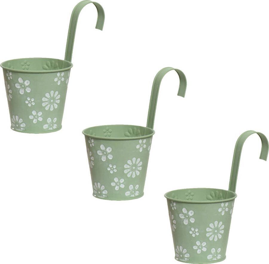 Decoris bloempotten ophangbaar 3x zink 32 x 16 cm lichtgroen