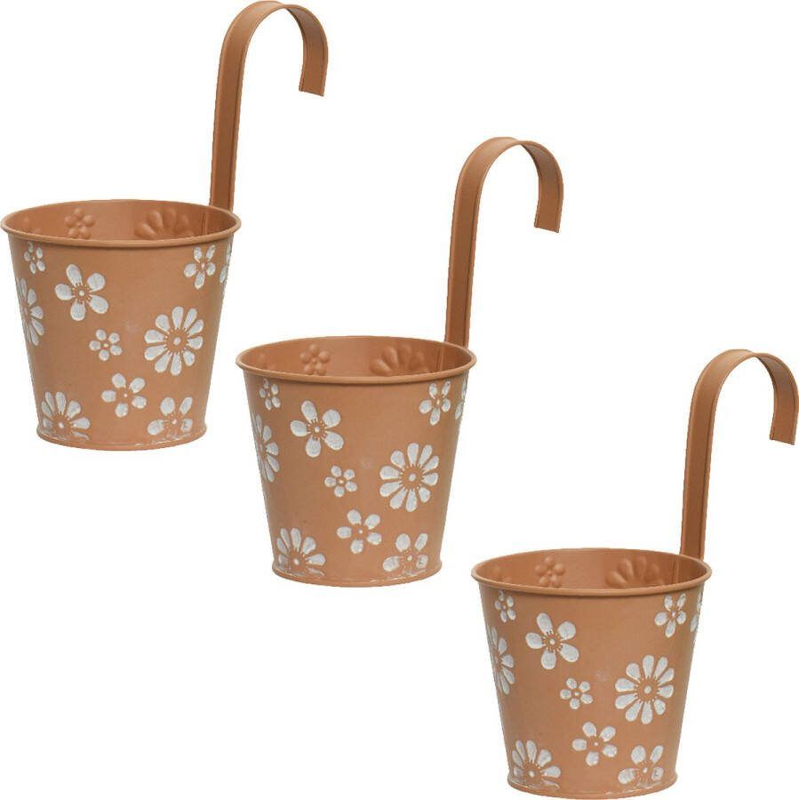 Decoris Bloempotten ophangbaar 3x zink 32 x 16 cm terra bruin