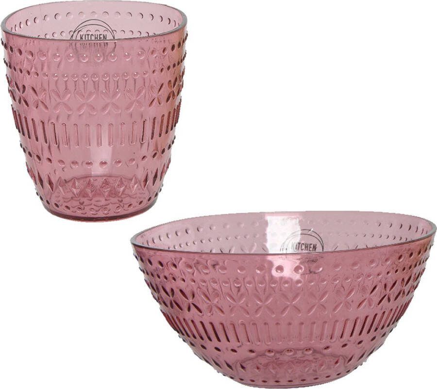 Decoris camping serviesset 8-delig roze kunststof 4 personen
