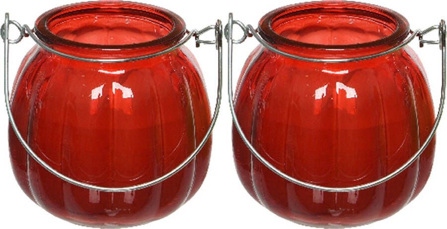 Decoris 2x citronella kaarsen in glas 15 branduren D8 x H8 cm rood geurkaarsen