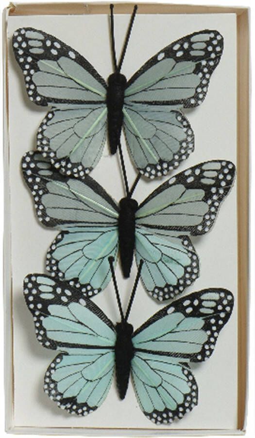 Decoris decoratie vlinders op draad 3x blauw 8 x 6 cm Hobbydecoratieobject