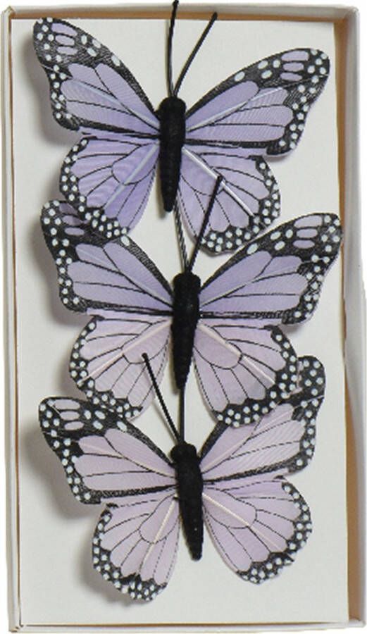 Decoris decoratie vlinders op draad 3x paars 8 x 6 cm Hobbydecoratieobject