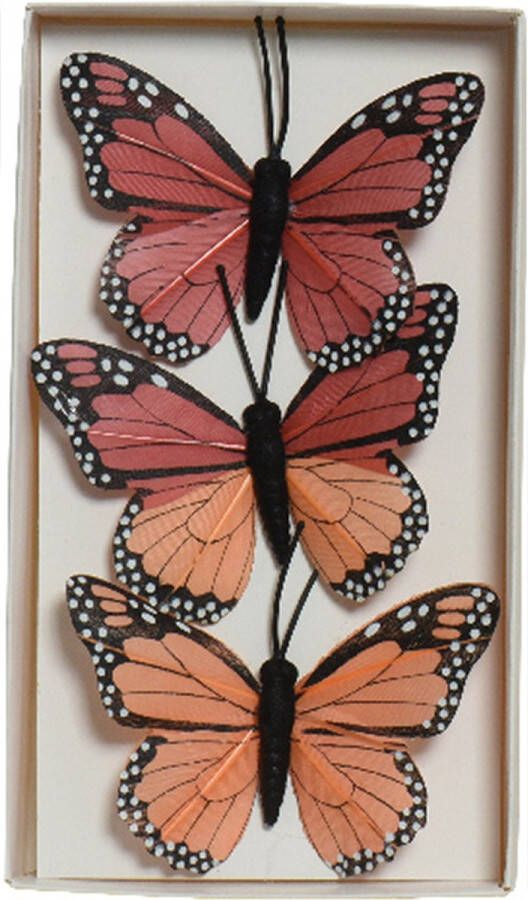 Decoris decoratie vlinders op draad 3x rood 8 x 6 cm Hobbydecoratieobject