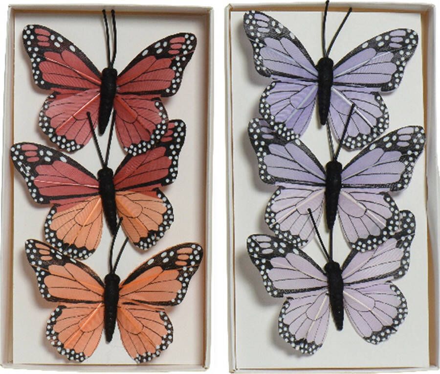 Decoris 6x stuks decoratie vlinders op draad rood paars 6 cm Hobbydecoratieobject