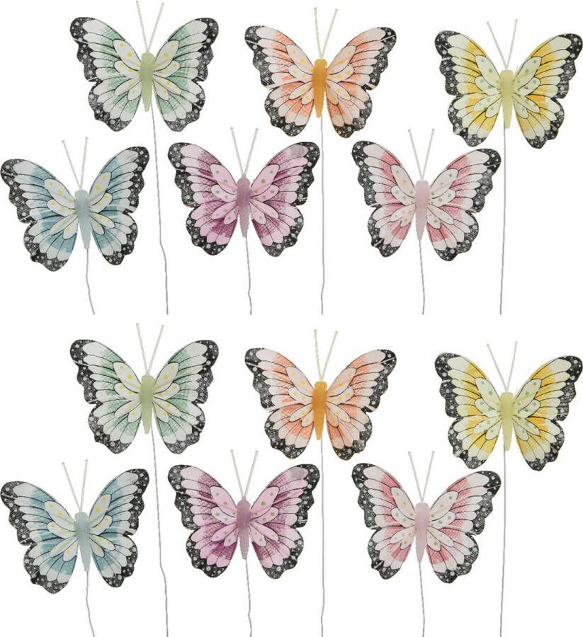 Decoris 18x stuks decoratie vlinders op draad gekleurd 8 cm Hobbydecoratieobject