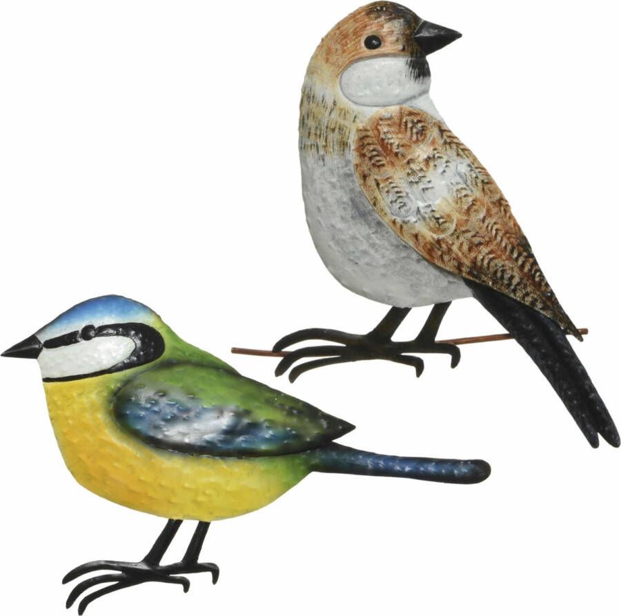 Decoris Decoratie vogels muurvogels Huismus en pimpelmees voor in de tuin 38 cm Tuinvogels dierenbeelden