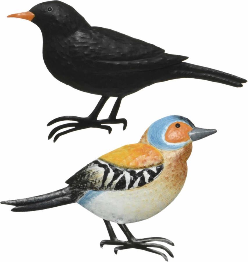 Decoris Decoratie vogels muurvogels Vink en Merel voor in de tuin 38 cm Tuinvogels dierenbeelden