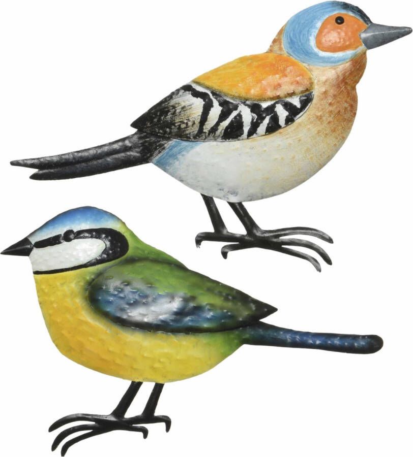 Decoris Decoratie vogels muurvogels Vink en pimpelmees voor in de tuin 38 cm Tuinvogels dierenbeelden