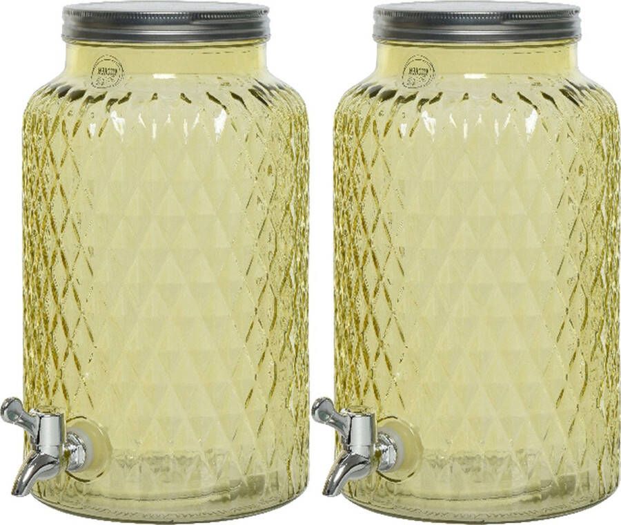 Decoris 2x drankdispenser limonadetap met kraantje glas 5 5L geel Drankdispensers