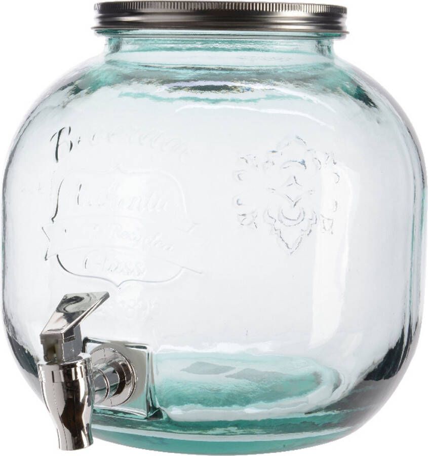 Decoris Drankdispenser limonadetap met kraantje gerecycled glas 6L Drankdispensers