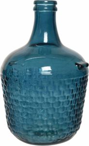 Decoris Fles Vaas bloemenvaas Recycled Glas Blauw 20 X 30 Cm