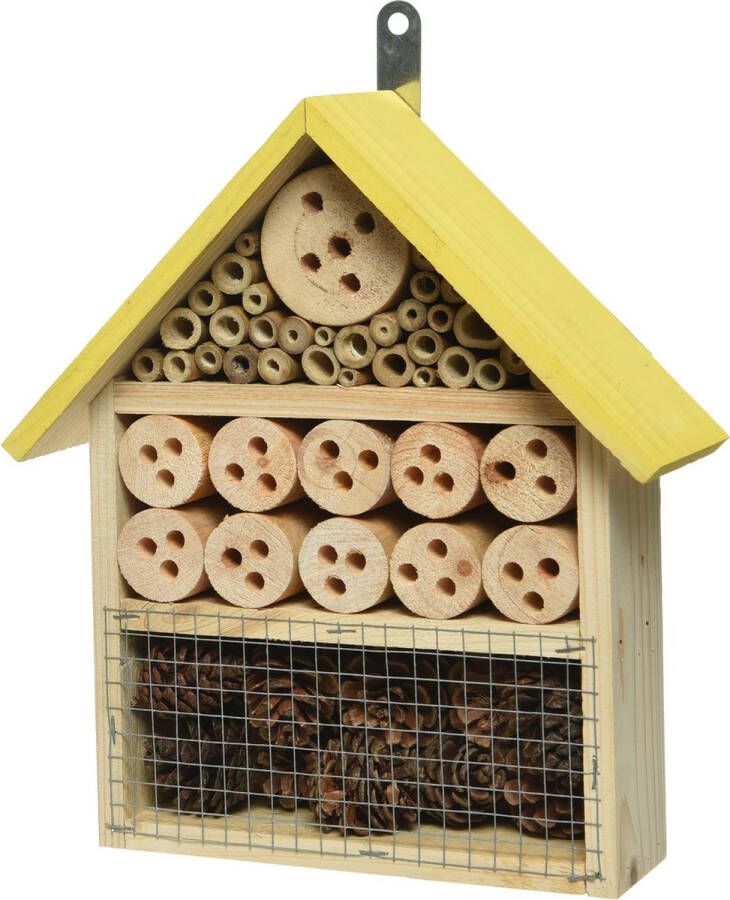 Decoris Geel vlinderhuis bijenhuis wespenhotel voor insecten 29 cm Tuindecoratie Diervriendelijk Hotel huisje voor insecten Bijenhuis vlinderhuis lieveheersbeestjehuis