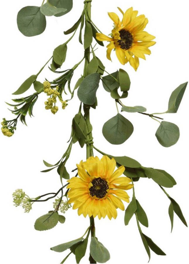 Decoris Gele zonnebloemen kunstplant bloemenslingers 150 cm Fietsslingers fietsbloemen fietsdecoratie