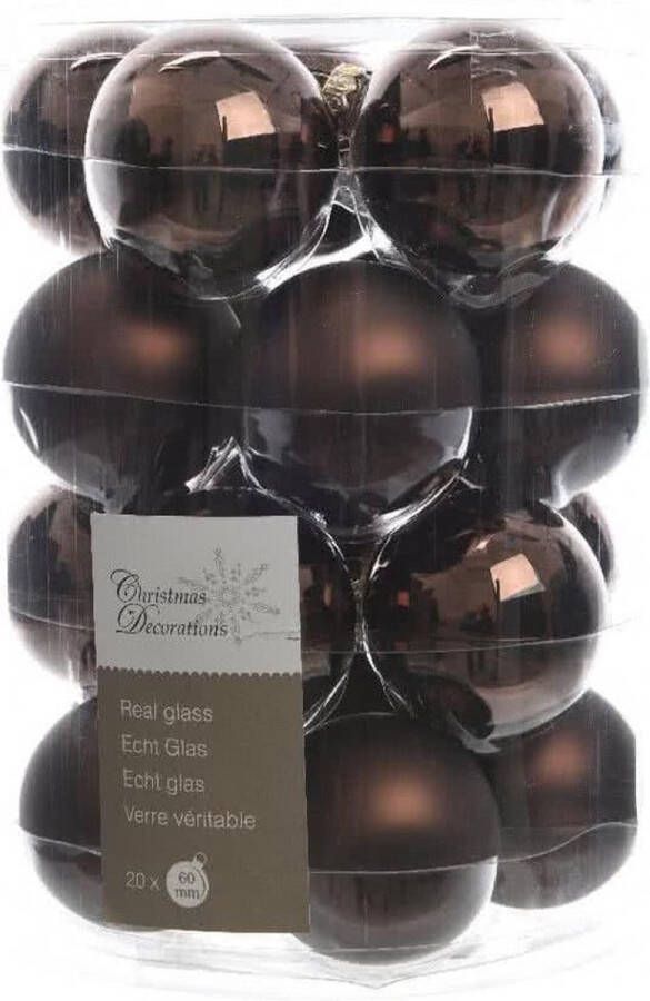 Decoris Glas Kerstballen (6cm) Box 20 Stuks Dark Chocolate