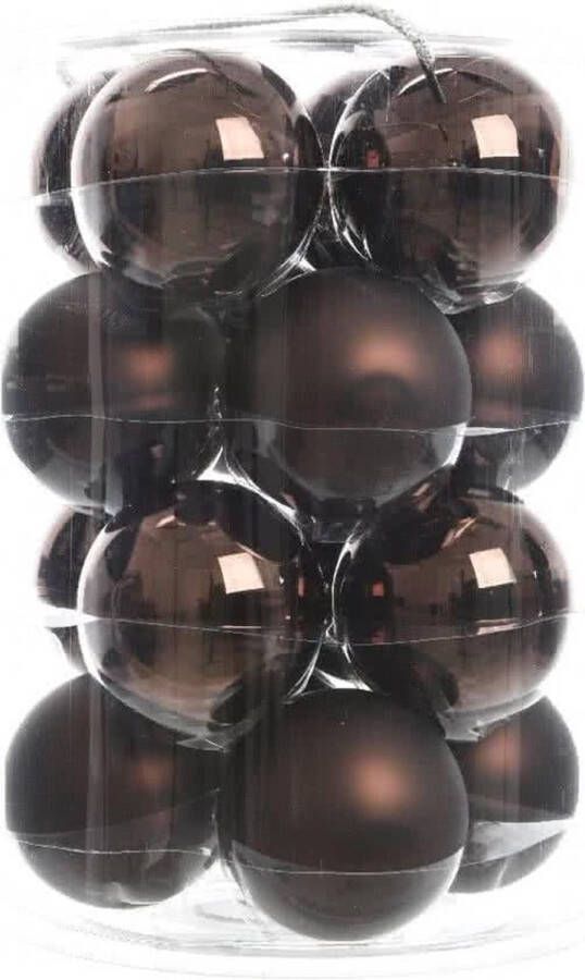 Decoris Glas Kerstballen (8cm) Box 16 Stuks Dark Chocolate