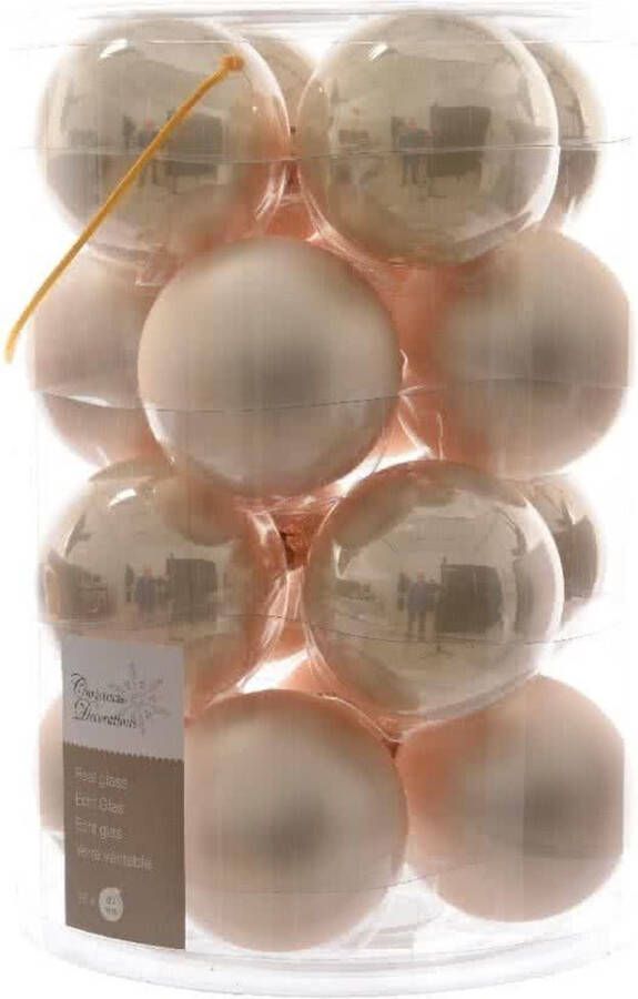 Decoris Glazen Kerstballen 16x Stuks Champagne 8 Cm Mat glans Kerstbal