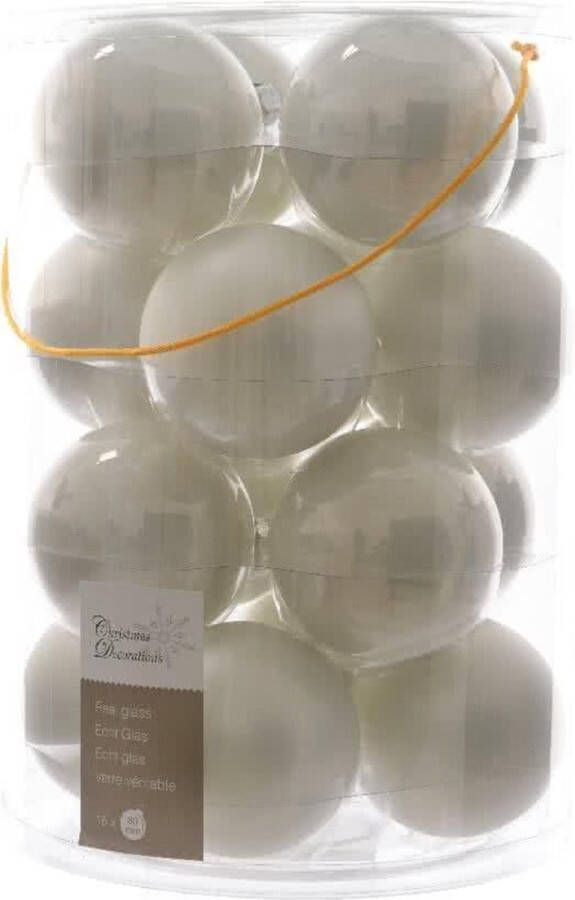 Decoris Glas Kerstballen (8cm) Box 16 Stuks Winterwit