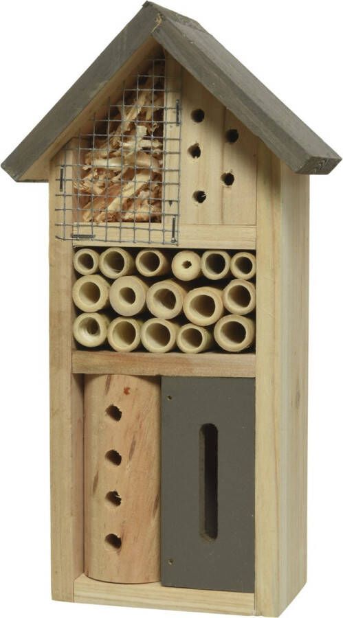 Decoris Grijs vlinderhuis bijenhuis wespenhotel voor insecten 26 cm Tuindecoratie Diervriendelijk Hotel huisje voor insecten Bijenhuis vlinderhuis lieveheersbeestjehuis