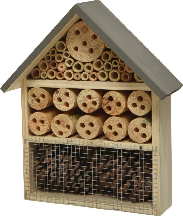 Decoris Grijs vlinderhuis bijenhuis wespenhotel voor insecten 29 cm Tuindecoratie Diervriendelijk Hotel huisje voor insecten Bijenhuis vlinderhuis lieveheersbeestjehuis