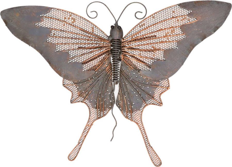 Decoris Grote metalen vlinder grijs goudbruin 34 x 24 cm tuin decoratie Tuindecoratie vlinders Dierenbeelden hangdecoraties