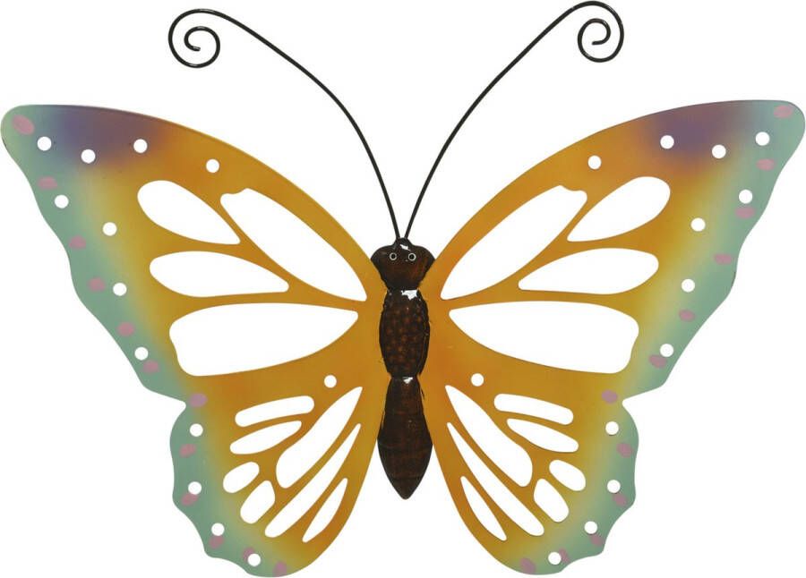 Decoris Grote oranje gele deco vlinder muurvlinder 51 x 38 cm tuindecoratie Tuinvlinders muurvlinders