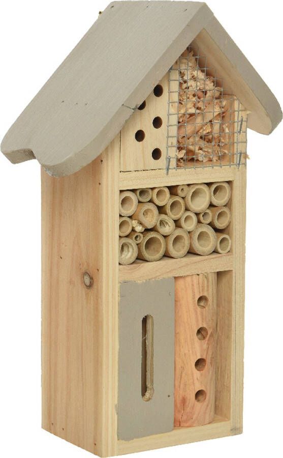 Decoris Insectenhotel bamboe hout 9 x 16 x 26 cm groengrijs