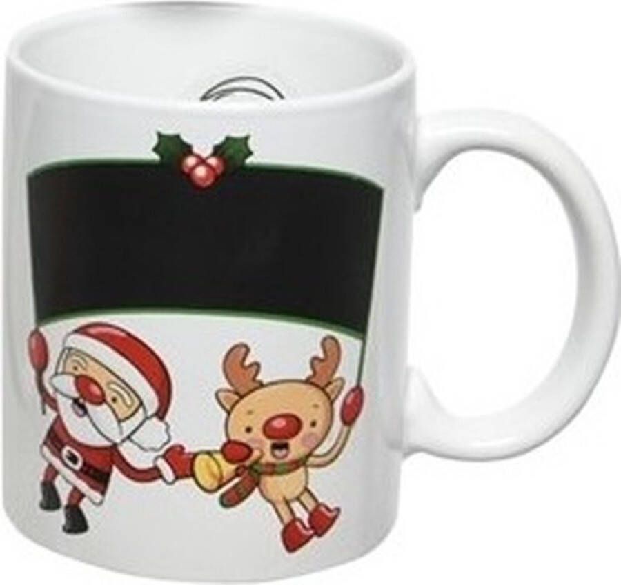 Decoris Kerst beker mok 300 ml rendier kerstman met kerstbel Kerstservies Kerstontbijt Kerstdiner tafeldecoratie kerstmok