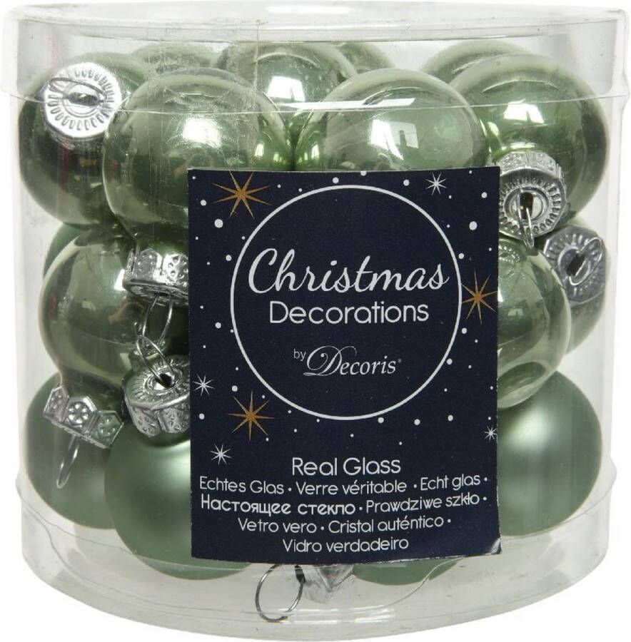 Decoris kerstbal glas d2.5cm s.groen 24st