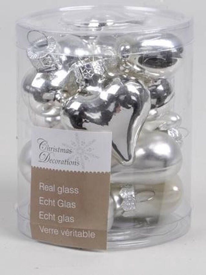 Decoris Kerstbalhartjes glas zilver 4cm 12st Kerstartikelen
