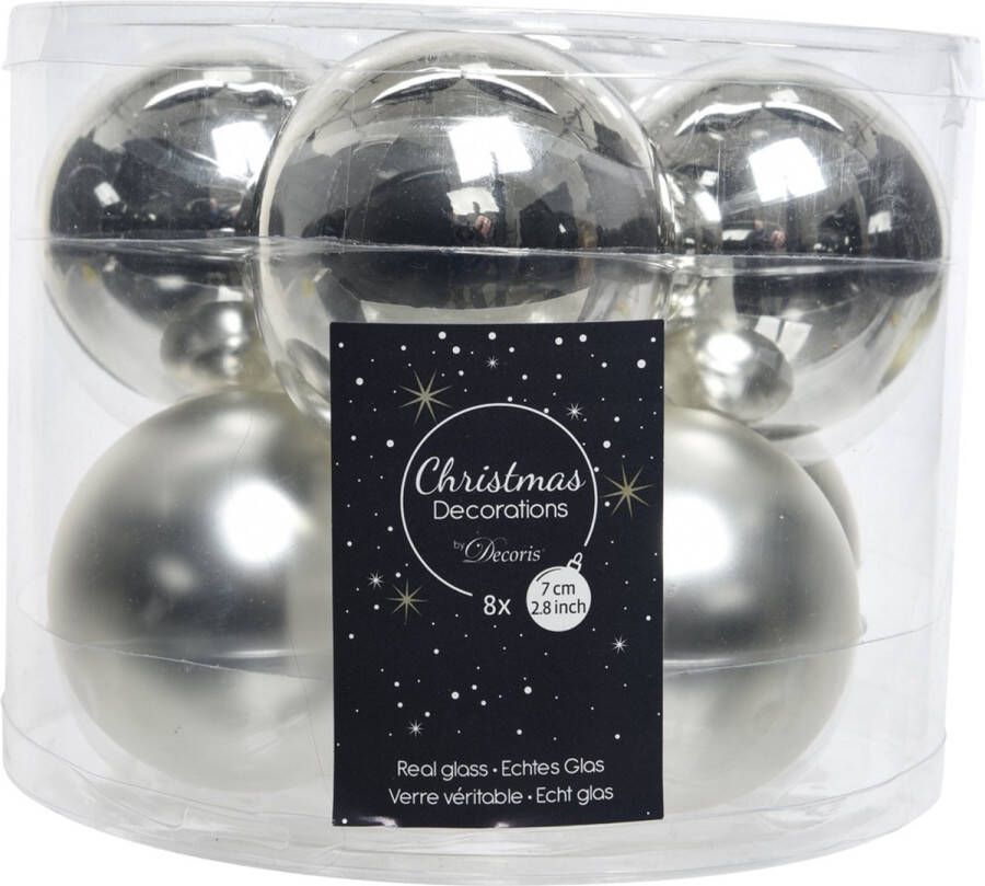 Decoris kerstballen glas mix glanzend mat D7cm zilver dia7.00cm