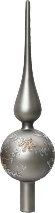 Decoris kerstboom piek gedecoreerd zilver grijs glas 31 cm