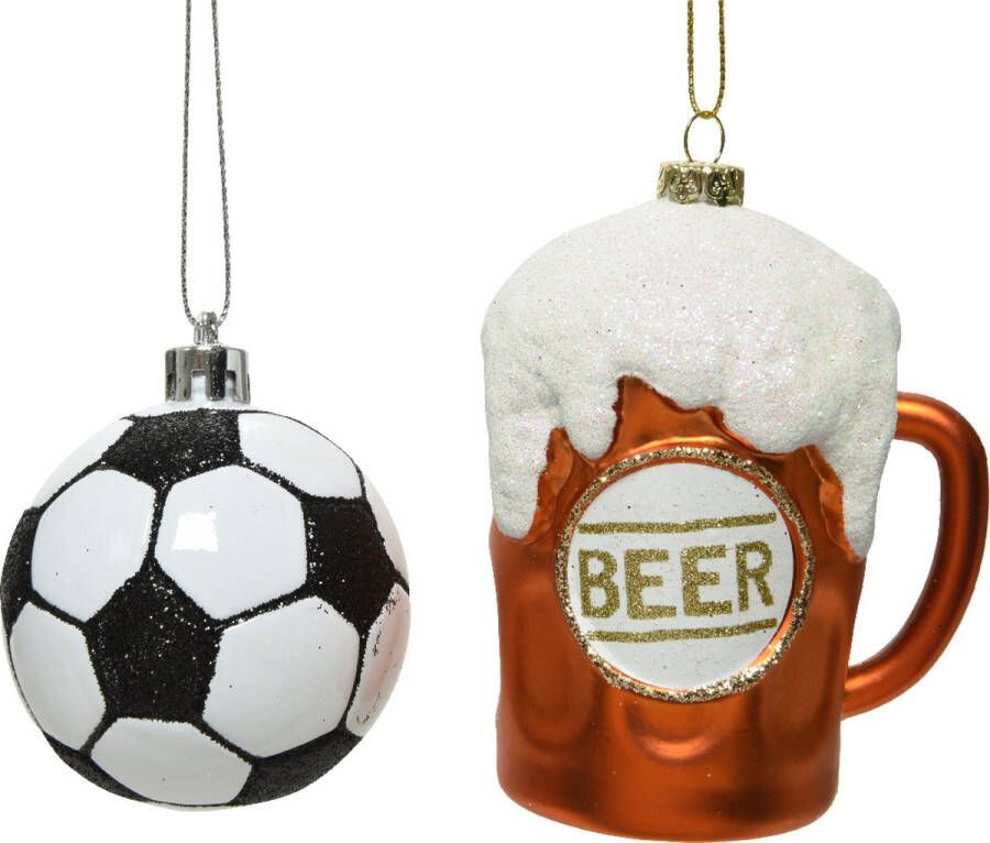 Decoris Kersthanger kunststof voetbal of bierpul L6.4x B7.3 x H9.6 cm