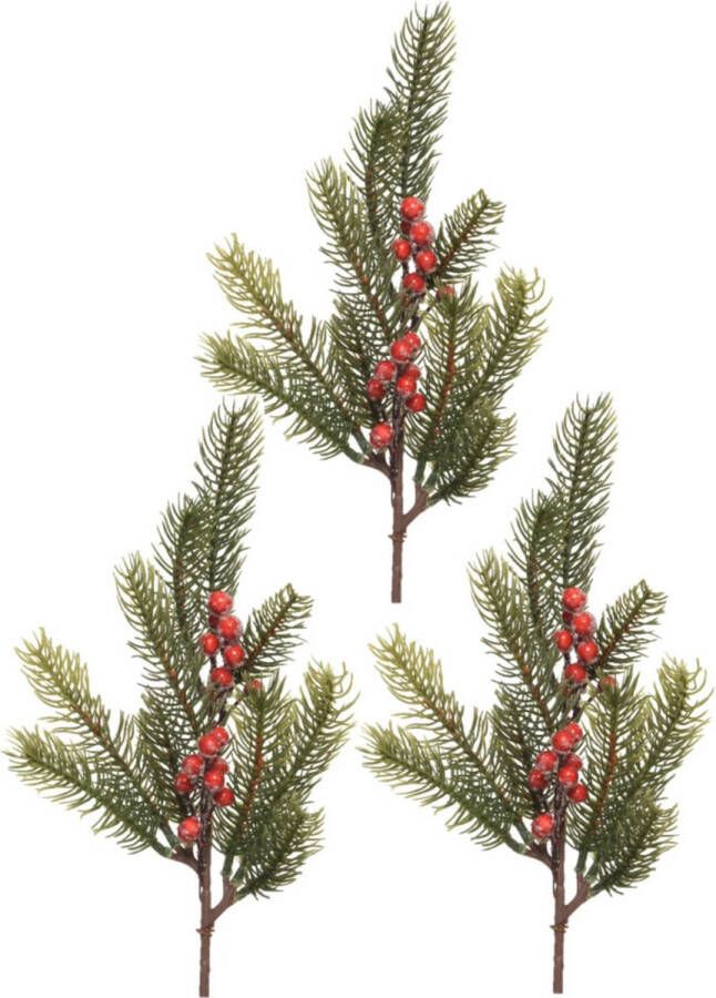 Decoris Kersttakken dennentakken 3x groen met bessen 36 cm