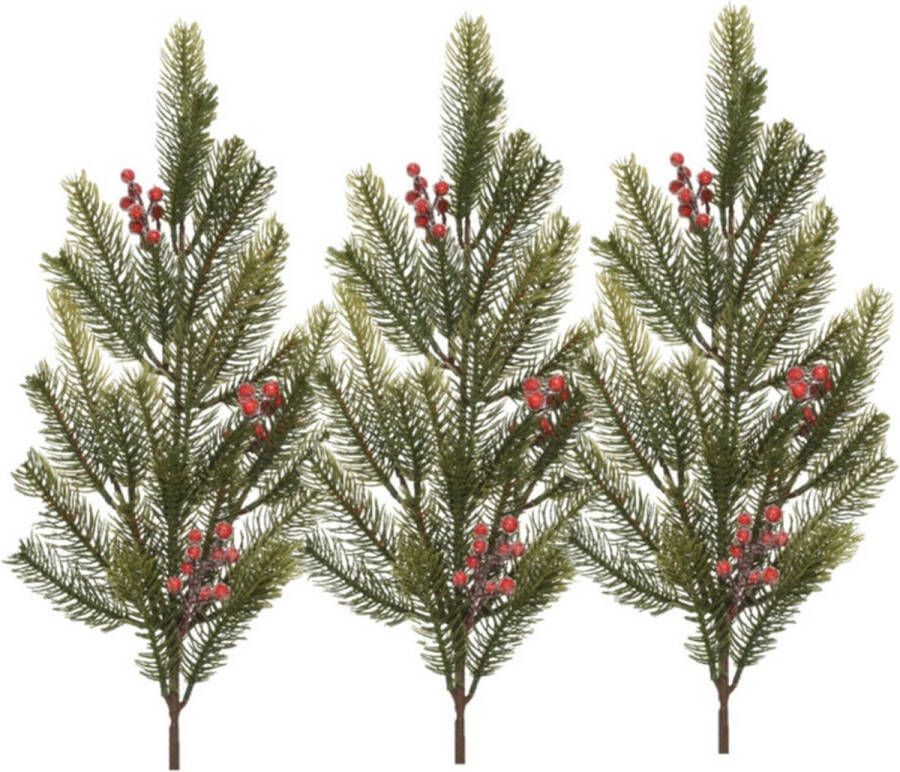 Decoris Kersttakken dennentakken 3x groen met bessen 77 cm