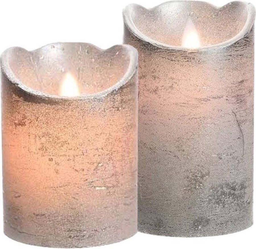 Decoris Led kaarsen combi set 2x stuks zilver in de hoogtes 10 en 12 cm Home deco kaarsen