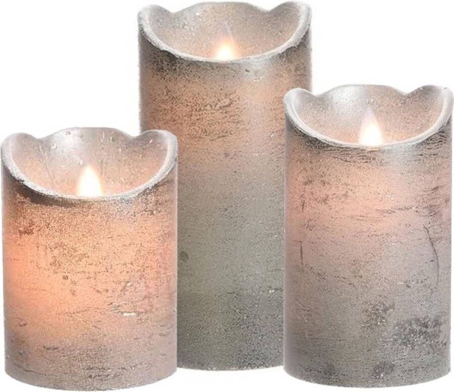 Decoris Led kaarsen combi set 3x stuks zilver in de hoogtes 10 12 en 15 cm Home deco kaarsen