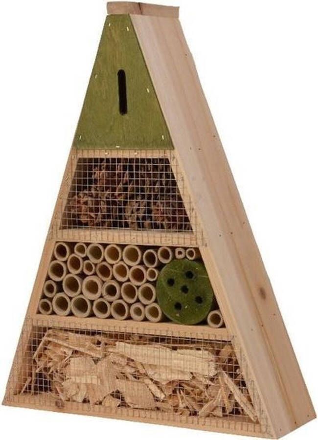 Decoris Lichtgroen insectenhotel 19 cm driehoek Hotel huisje voor insecten Bijenhuis vlinderhuis