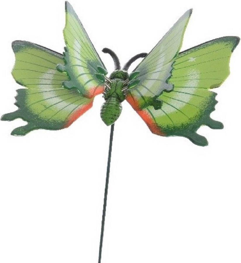 Decoris Metalen vlinder groen 11 x 70 cm op steker Tuindecoratie vlinders Dierenbeelden