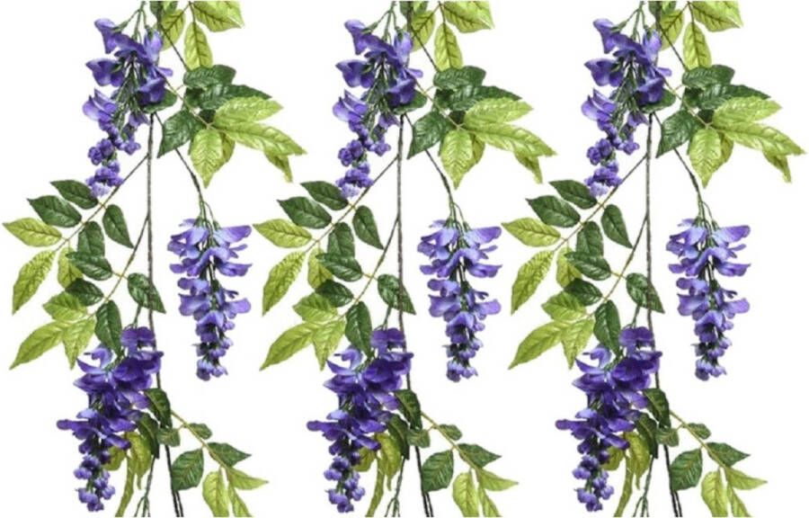 Decoris regen wisteria kunsttak blauw kunstplanten slinger 150 cm 3x Kunstplanten kunsttakken