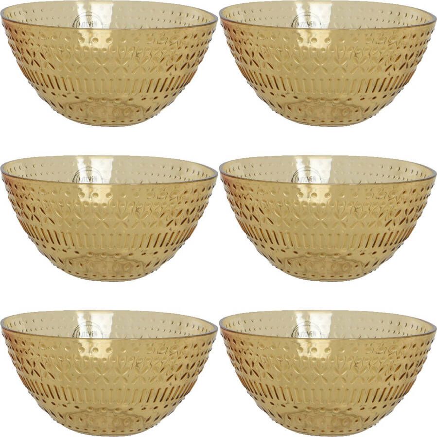 Decoris schaaltje kom 6x geel kunststof D14 x H7 cm campingservies Kommetjes