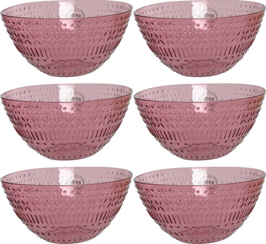 Decoris schaaltje kom 6x roze kunststof D14 x H7 cm campingservies Kommetjes