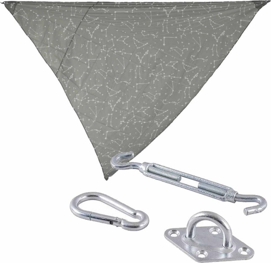 Decoris Schaduwdoek zonnescherm driehoek grijs 3 x 3 x 3 meter inclusief bevestiging haken set