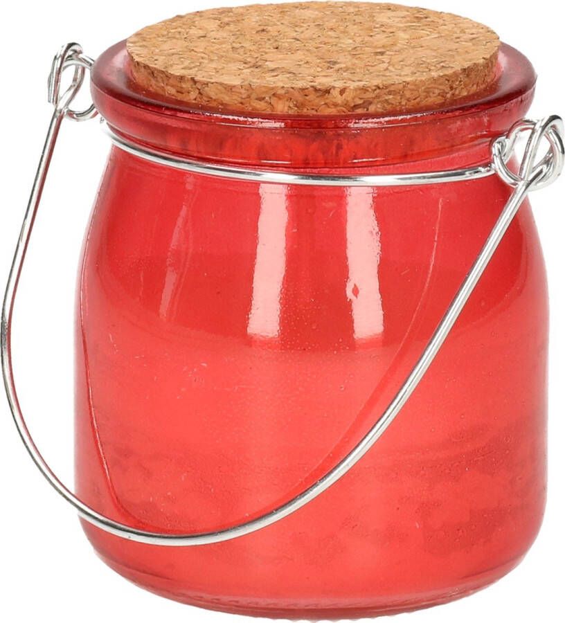 Decoris Set van 12x stuks anti muggen Citronella kaars in rood glazen potje Geurkaarsen citrus geur Anti-muggen kaarsen