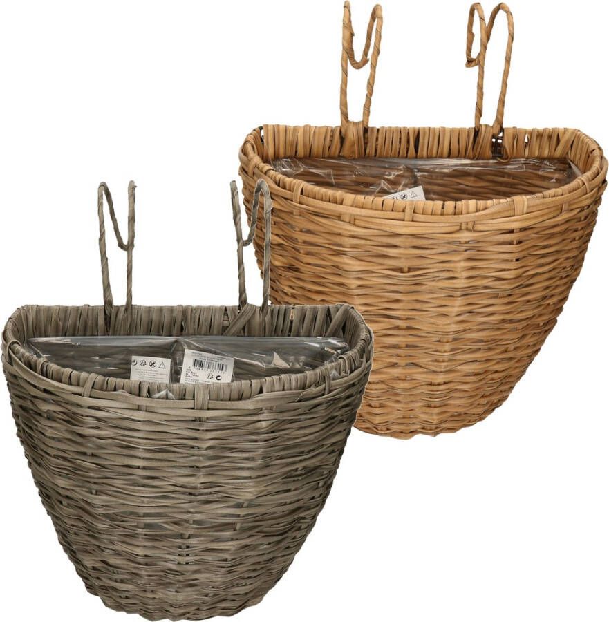 Decoris Set Van 2x Stuks Balkonmanden plantenmanden plantenbakken Grijs En Bruin Rotan 42 Cm Plantenbakken